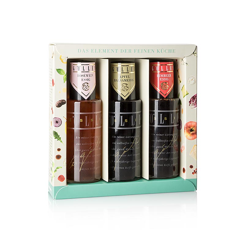 Set di spruzzatori per aceto Gölles: aceto di lamponi, aceto di Schilcher e aceto di mele al balsamico, 375 ml, 3 x 125 ml