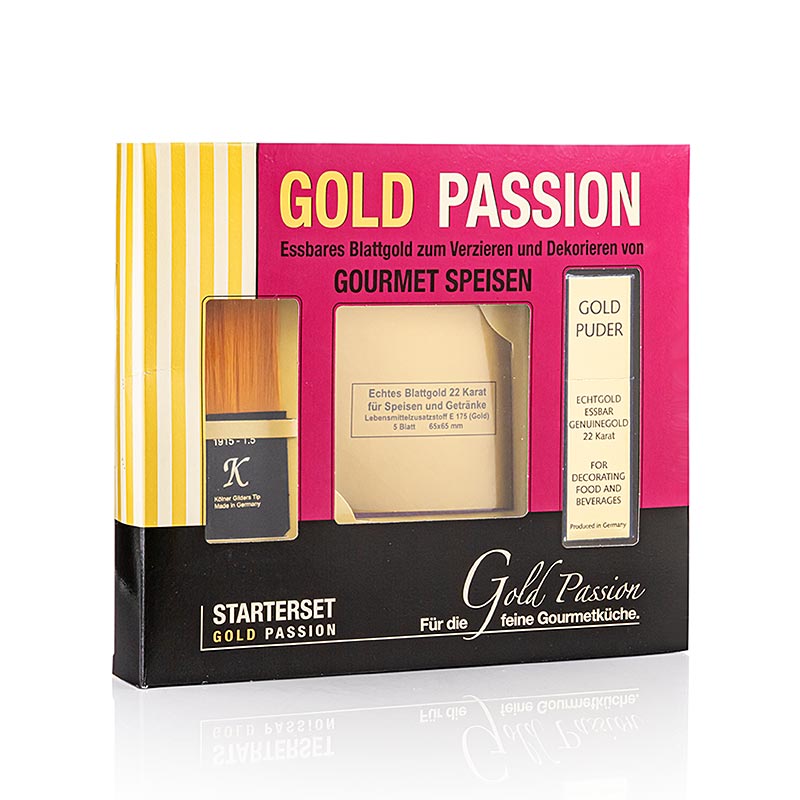 Gold - Starterset, 5xBlattgold 65x65mm, Goldpuder, 22 Karat, Pinsel, E175, 3 tlg.