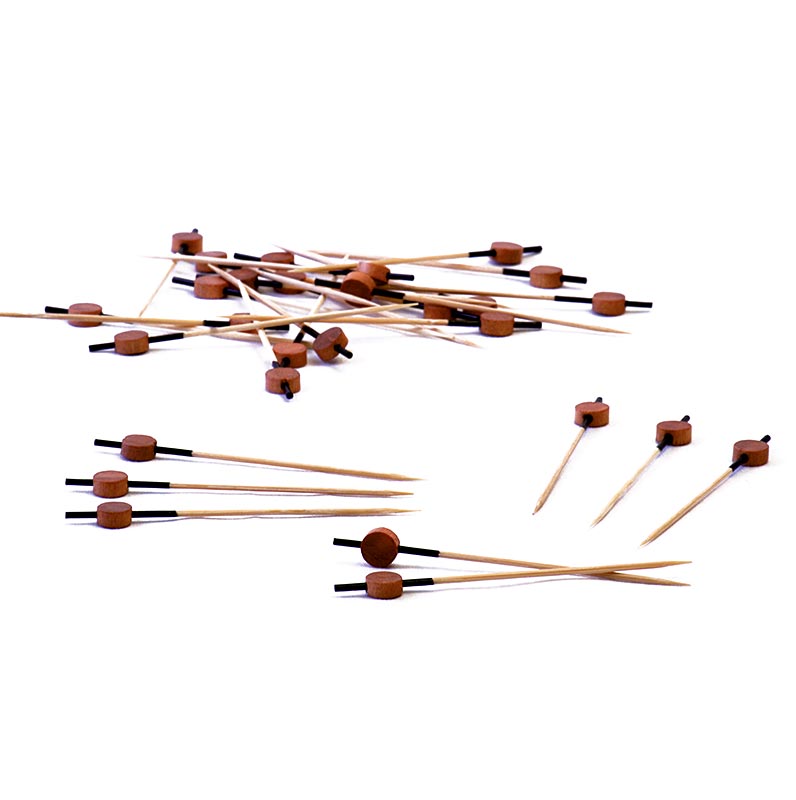 Pics en bois, avec extrémité teintée en noir et disque couleur bois, 9cm, 100 pcs