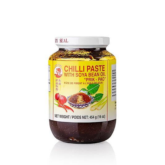 Pâte de chili - Nam Prik Pao, à l'huile de soja, Cock Brand, 454 g