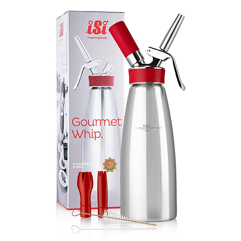 Espuma - Spruzzatore, Gourmet Whip Plus, completo, acciaio inox opaco, 1 litro, rosso, 1 pz.