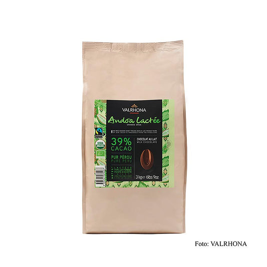 Valrhona Andoa Lactée, couverture au lait, callets, 39 % Cacao, BIO, 3 kg