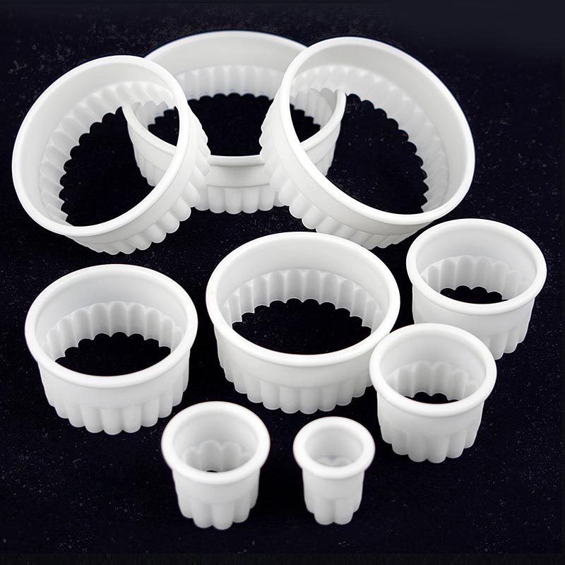 deBUYER Tagliabiscotti, rotondi ondulati, plastica, ø 2/3/4/5/6/7/8/9/10 cm, 9 pezzi
