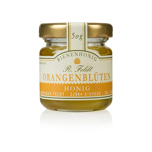 Orangenblüten-Honig, goldfarben, flüssig, lieblich, Portionsglas, 50 g
