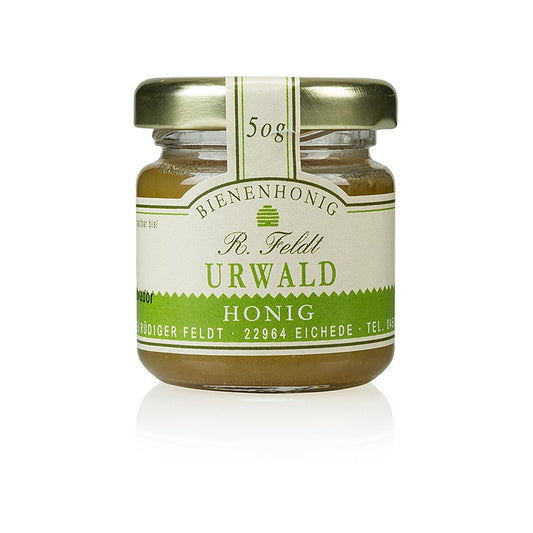 Imkerei Feldt - Urwald-Honig, flüssig bis cremig, lieblich aromatisch, Portionsglas, 50 g
