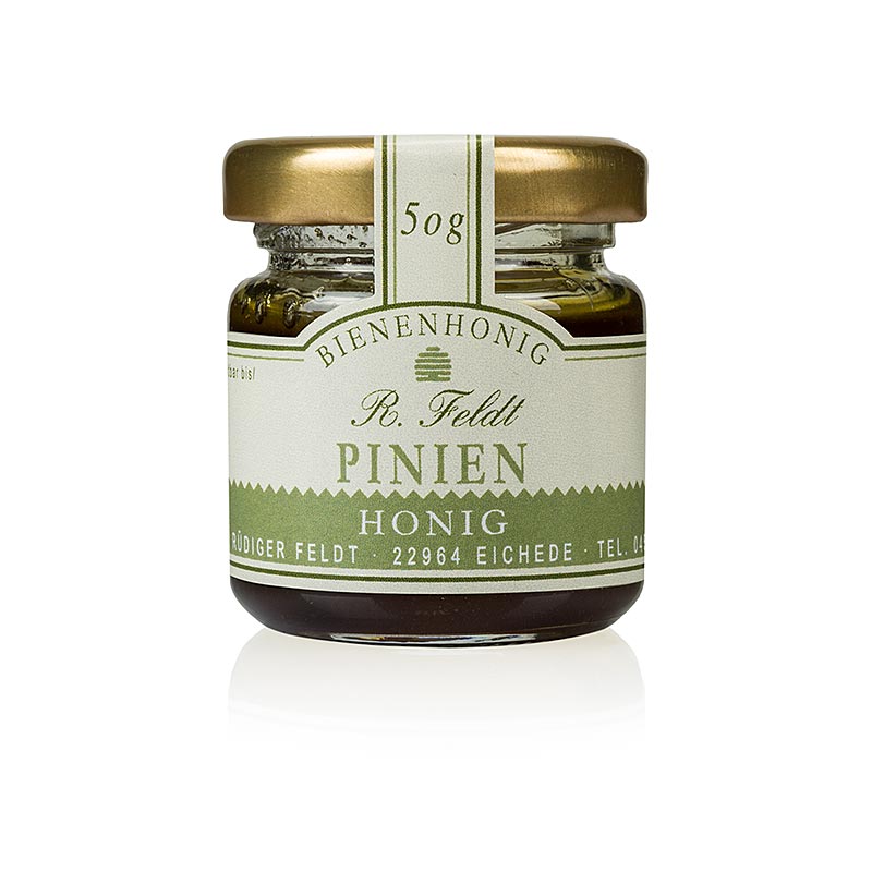 Imkerei Feldt - Pinien-Honig, dunkel, mild-würziger Kieferwaldhonig, Portionsglas, 50 g