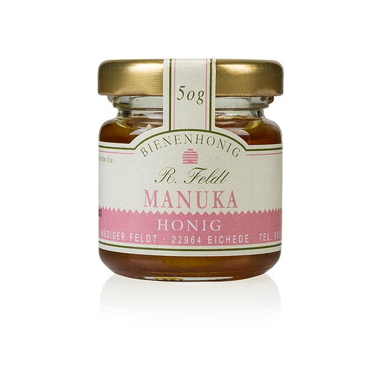 Imkerei Feldt - Manuka-Honig (Teebaum), dunkel, flüssig, kräftig, Portionsglas, 50 g