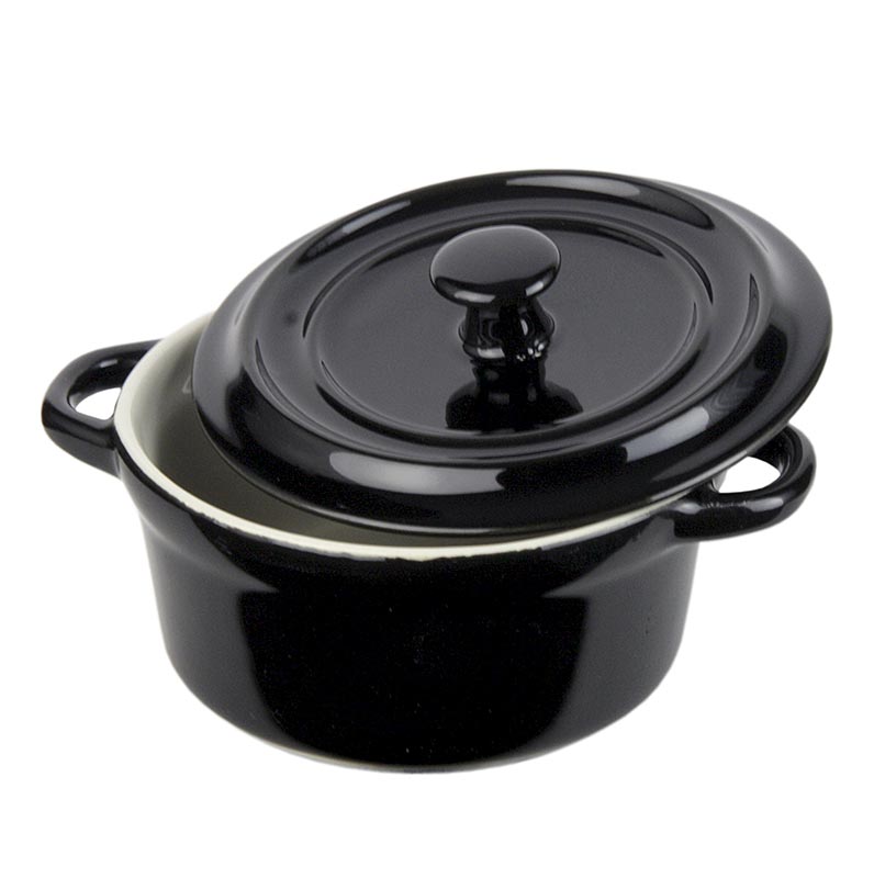 Cocotte en céramique, noire, avec couvercle, 250 ml, ø 10,5cm, 5 cm de haut, 1 pc