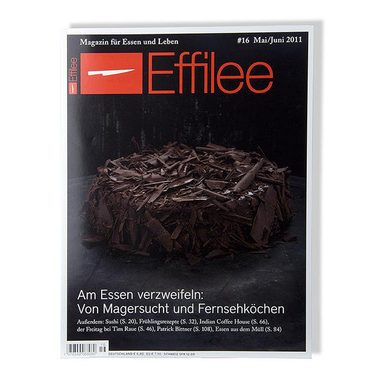 Titelbild der 16 Ausgabe des Magazins Effilee - Magazin für Essen und Leben, zeigt eine reichhaltige Auswahl an köstlichen Gerichten, Zutaten und kulinarischen Geschichten, die die Leidenschaft für Gastronomie und Esskultur widerspiegeln