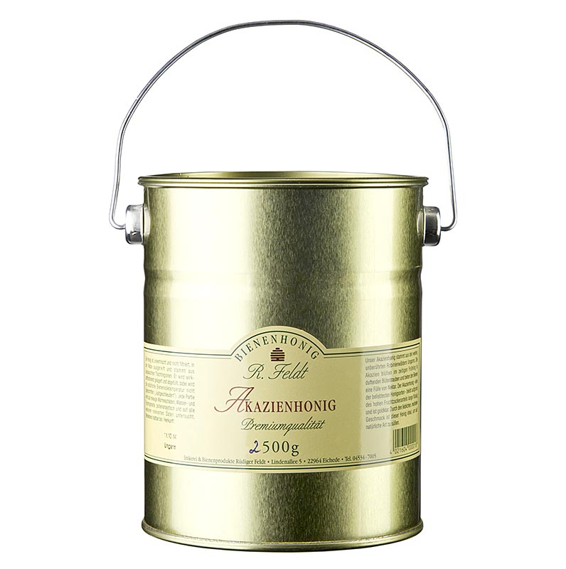 Imkerei Feldt - Akazien-Honig, leicht goldfarben, flüssig, zart-lieblich, gut zum Süßen, 2,5 kg