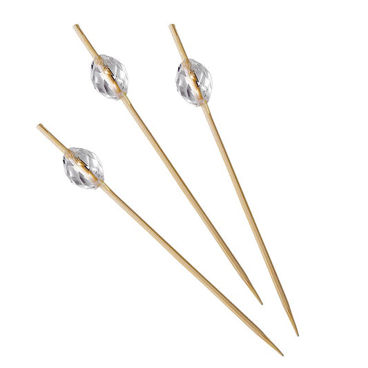 Piques à soufflet, avec diamant plastique transparent, 9cm, 100 pcs