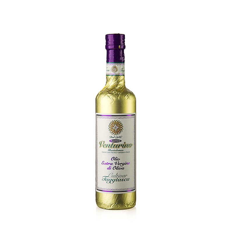 Olio d'oliva , Venturino, 100% olive Taggiasche, confezione dorata, 500 ml