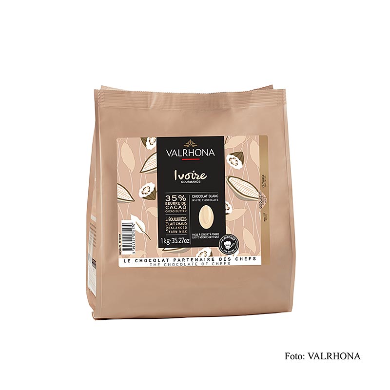 Valrhona Ivoire, couverture blanche, Callets, 35% beurre de cacao, 1 kg