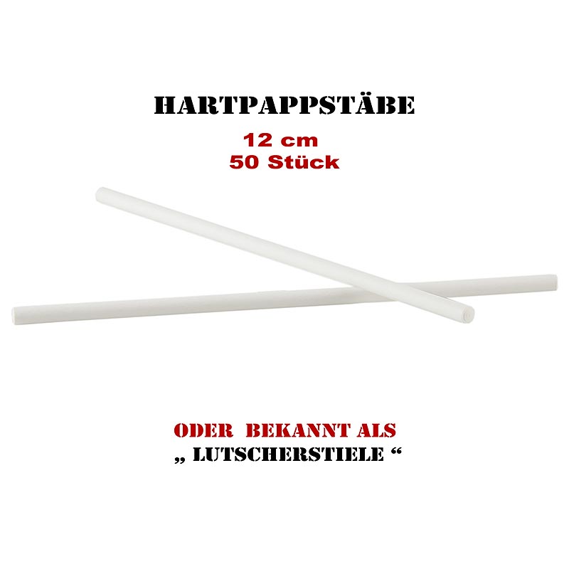 Hartpappstäbe, Lutscherstiele (weiß), beidseitig stumpf, ø ca. 3,8mm, 12cm, 50 St