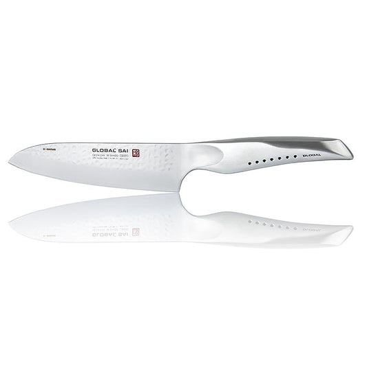 Global SAI-01 Couteau de cuisine, design martelé, 19cm, 1 pc