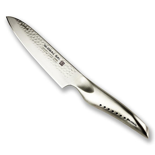 Global SAI-M01 Couteau de cuisine, design martelé, 14cm, 1 pc