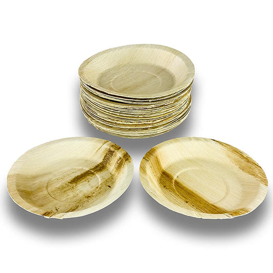 Piatto monouso in foglia di palma, rotondo, ø 24 cm circa, 100% compostabile, 25 pezzi.