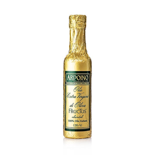 Huile d'olive vierge Ardoino « Fructus », non filtrée, en flacon recouvert d'une feuille d'or, 250 ml