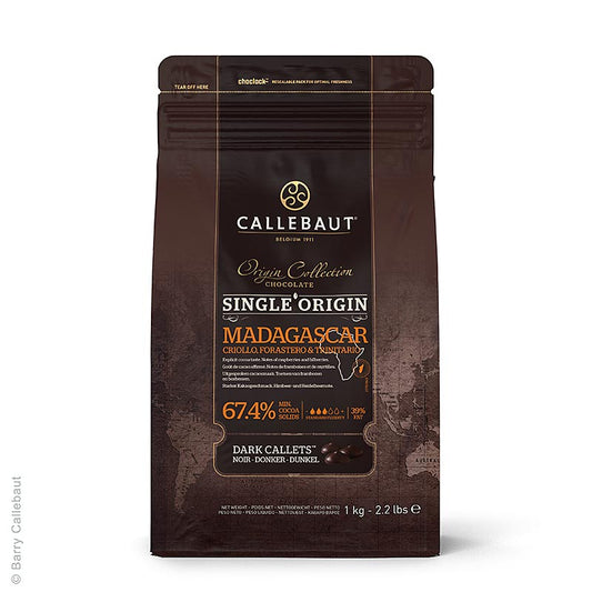 Callebaut - Origine Madagascar, couverture noire, Callets, 67,4 % Cacao, 2,5 kg