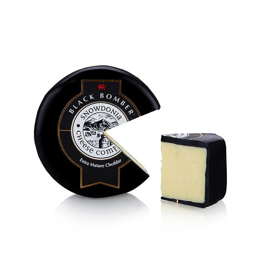 Wolfram Berge - Snowdonia - Little Black Bomber, gereifter Cheddarkäse, schwarzer Wachs, 200 g