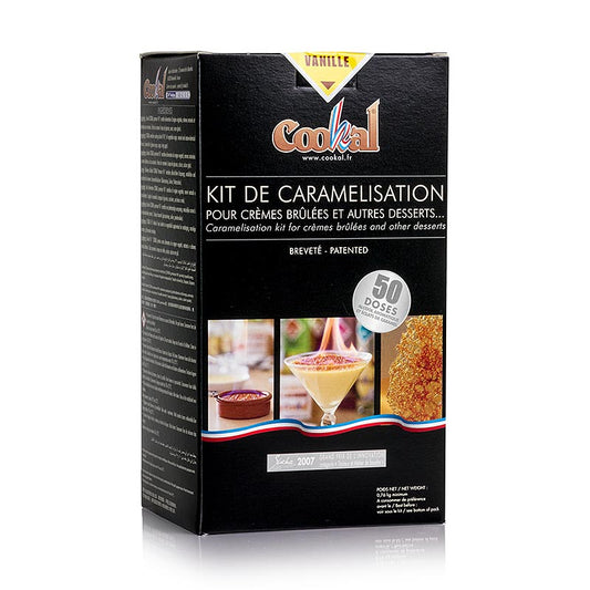 Cookal - Set per crème brûlée alla vaniglia, da caramellare con essenza per flambé, 50 porzioni, 51 pezzi.