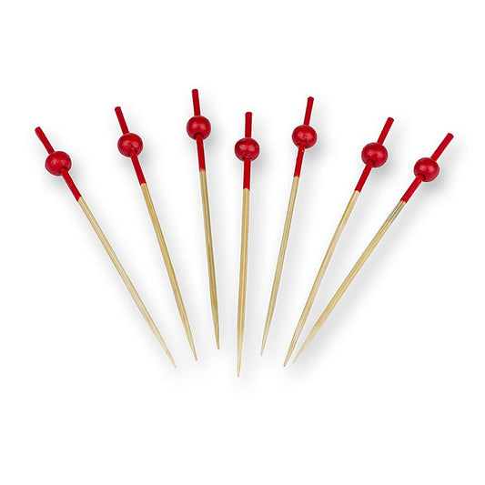 Bâtonnets en bois, avec extrémité colorée en rouge et boule rouge, 9 cm, 100 pièces | Non alimentaire / Quincaillerie / Accessoires pour barbecue | thungourmet