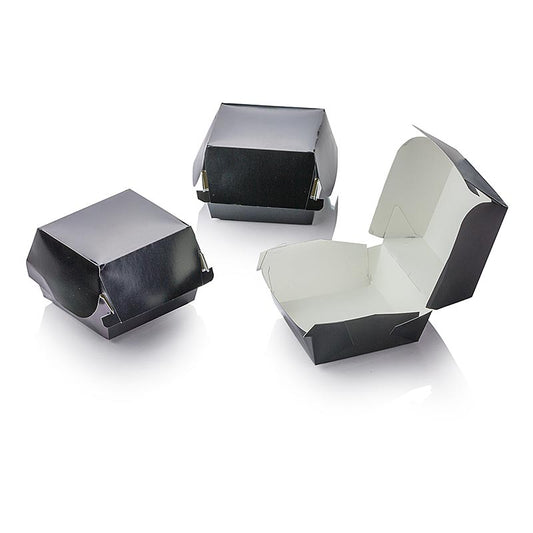 Boîtes en carton pour hamburgers "Mini", noir, 90x80x50mm,100% Chef, 100 pcs