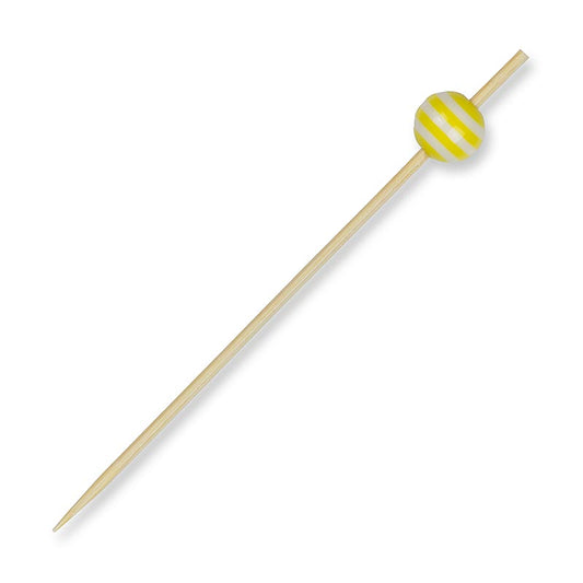Pics en bois, avec "boule de cristal" rayé jaune/blanc, 9cm, 100 pcs