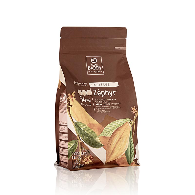 Cacao Barry - Zéphyr, chocolat blanc, callets, 34 % Cacao, 1 kg