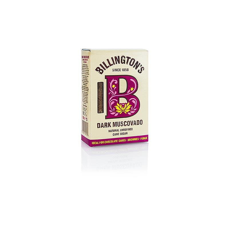 Sucre Muscovado, foncé, sucre de canne brut, notes de caramel et de malt, Billington's, 500 g