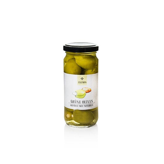 Grüne Oliven, ohne Kerne, mit Mandeln, ANEMOS, 227 g | Eingelegtes, Eingemachtes, Antipasti | thungourmet
