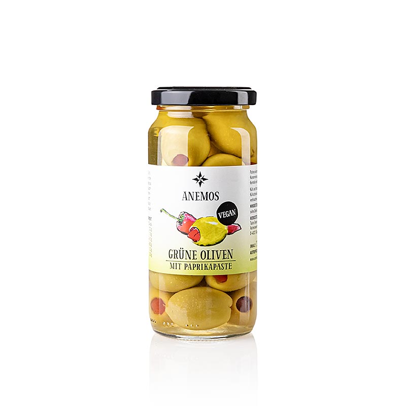 Olives vertes dénoyautées à la pâte de paprika, ANEMOS, 227 g