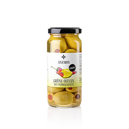 Olive verdi, denocciolate, con pasta di paprica, ANEMOS, 227 g