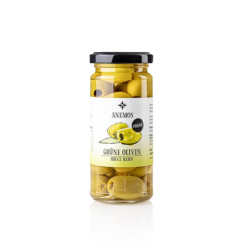 Olive verdi, snocciolate, in salamoia, ANEMOS, 227 g
