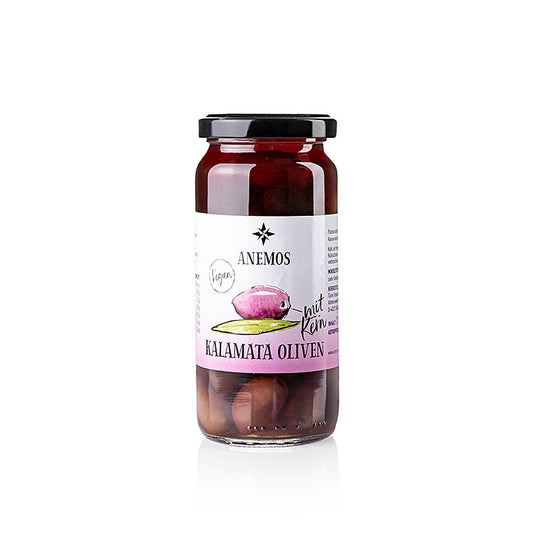 Schwarze Oliven, mit Kern, Kalamata-Oliven, in Lake, ANEMOS, 227 g