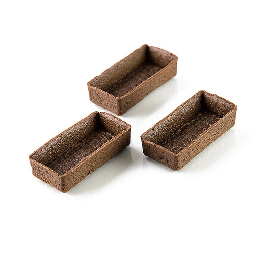 HUG - Tartelettes de dessert - Filigrano, rectangulaires, 7,3 x 3,3 cm, H 1,8 cm, pâte sablée au chocolat