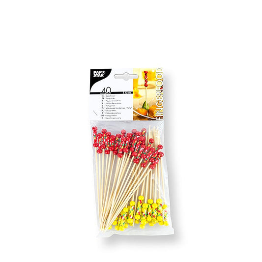 PAPSTAR - Brochettes en bambou « Mexico », avec décorations colorées et perles, 12 cm, 40 pièces