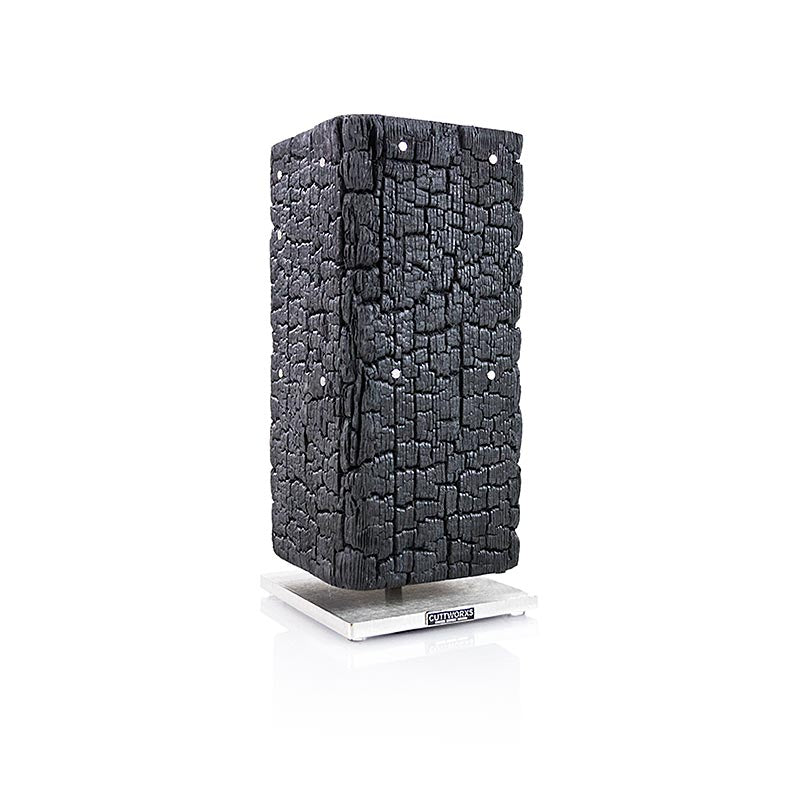Cuttworx's Bloc à couteaux "PYROlith", bois véritable brûlé, magnétique, 1 pce