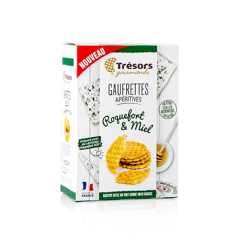Barsnack Trésors - Gaufrettes, mini cialde francesi al formaggio Roquefort e Miele, 60 g