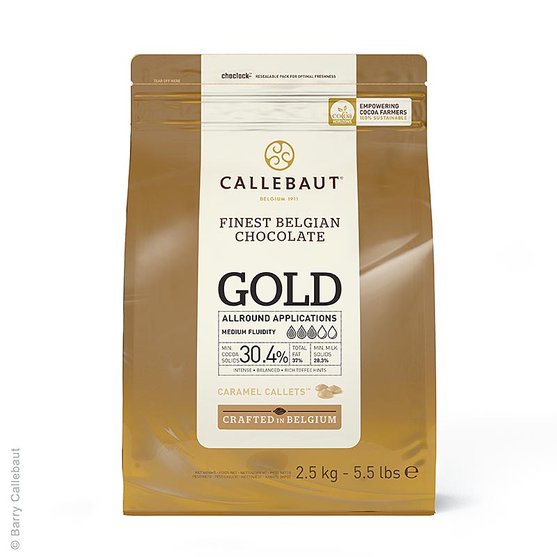 Callebaut - Chocolat GOLD, aux notes de caramel, Callets, 30,4 % Cacao, 2,5 kg