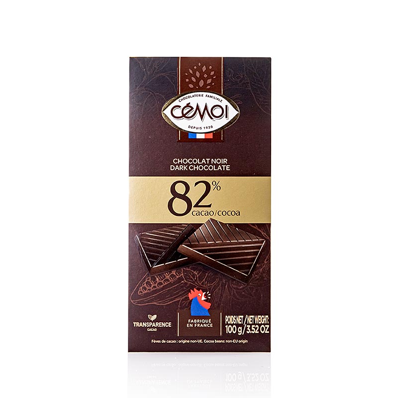 Tablette de chocolat noir 82 % Cacao, Cémoi, 100 g