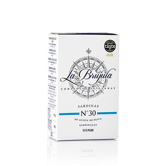 Sardine intere Olio d'oliva, 12-15 Pezzi, La Brújula, 115 g