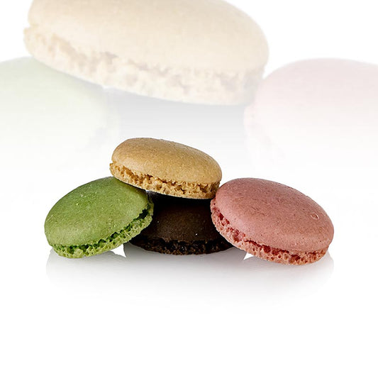 Macarons mix 1 (96 x ciascuno pistacchio, cioccolato, naturale, lampone), ca. Ø3,5 cm, 921 g, 384 pezzi.