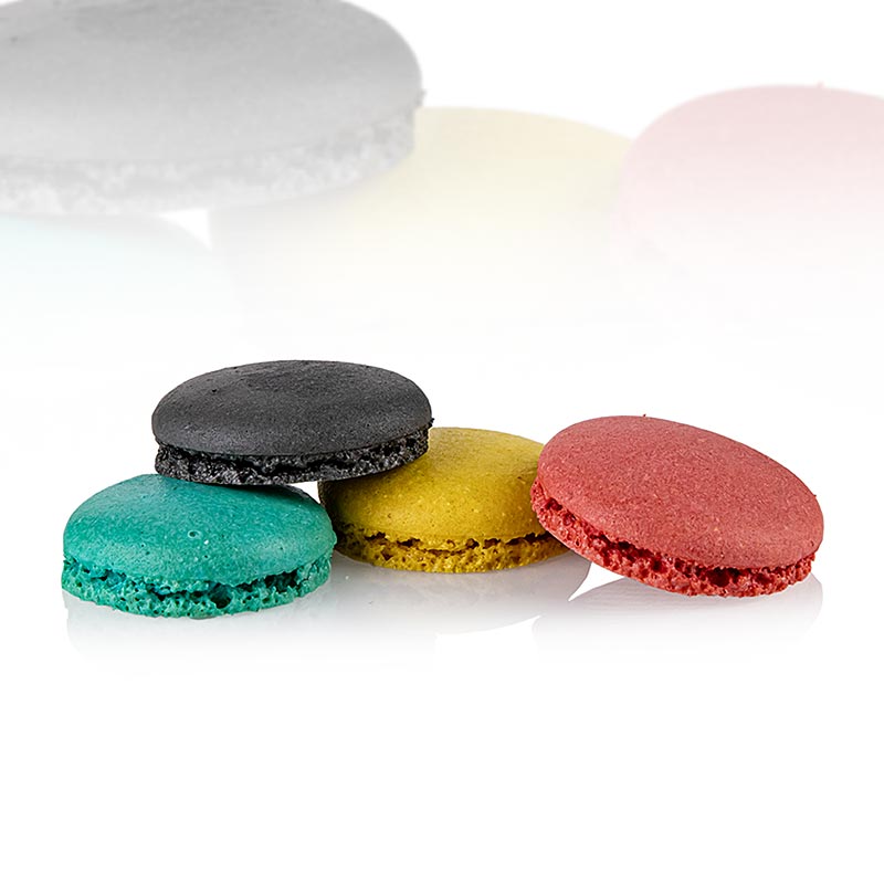 Macarons mix 2 (96 x ciascuno nero, cassis, limone, turchese), ca. Ø3,5 cm, 921 g, 384 pezzi.