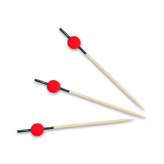 Franz Mensch - Brochettes en bambou, avec une extrémité teintée en noir, rondelle rouge, 9 cm, 100 pièces