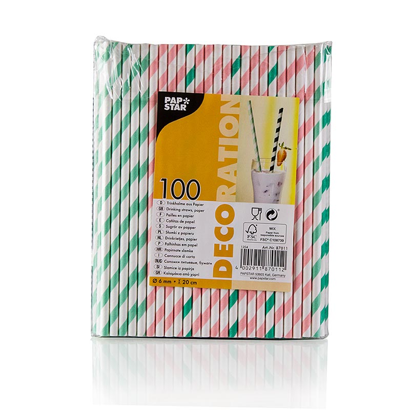 PAPSTAR - Cannucce monouso in carta "a strisce", 4 colori, 20 cm, 100 pezzi