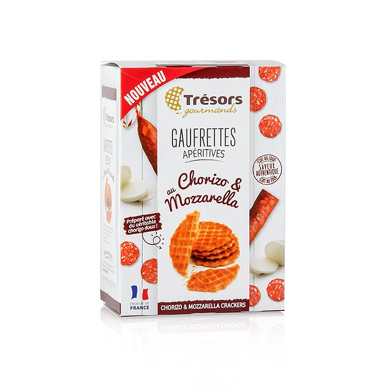 Barsnack Trésors - Gaufrettes, français. Mini-gaufrettes au chorizo & à la mozzarella, 60 g