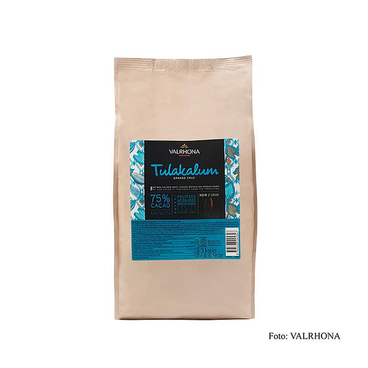 Valrhona Tulakalum, couverture noire, callets, 75 % Cacao, 3 kg