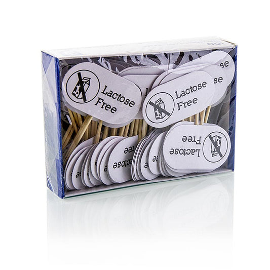 García de Pou - Brochettes en bois, avec étiquette portant la mention « Lactose Free », 8 cm, 100 pièces