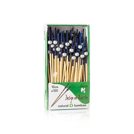 Pics en bois, avec extrémité colorée en bleu, boule argentée, 10cm, 100 pcs